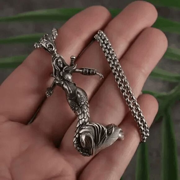 Mermaid Warrior Stainless Steel Pendant Necklace - Picture 5 of 8